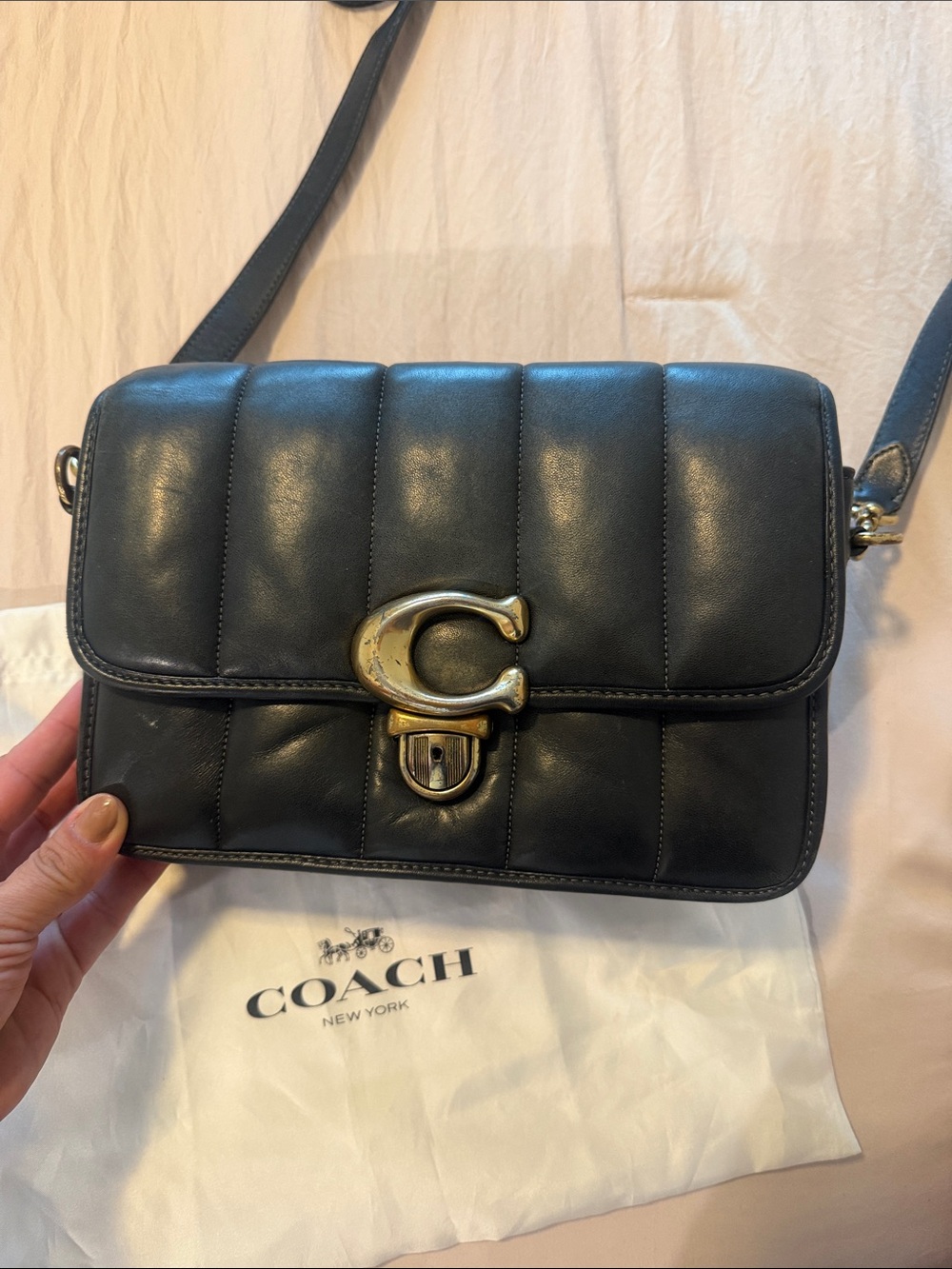 Coach Black Quilted Leather Crossbody with Gold 'C' Turnlock
